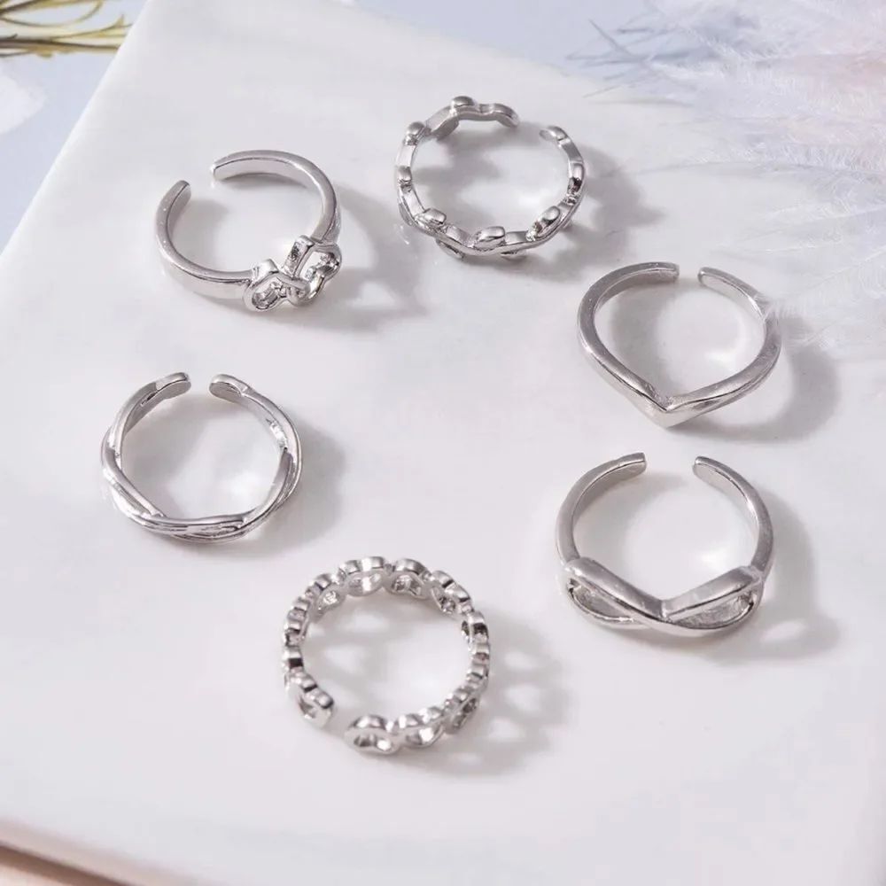 Silver Adjustable Open Toe Rings - Set of 12 - Picture 2 of 6